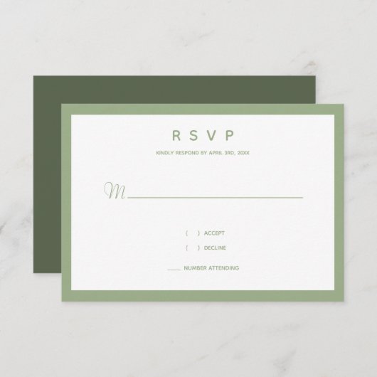 Minimale micropografie van Micro Wedding Sage RSVP Kaartje (Voorkant / Achterkant)