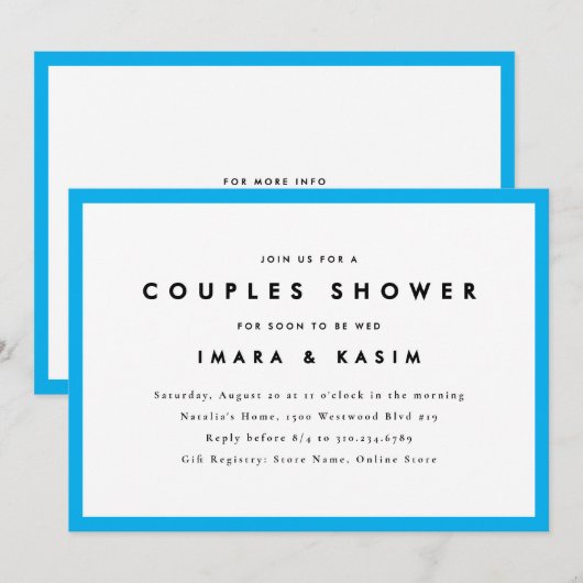 Minimale Mid Century Retro Cyaan Koppels Douche Kaart (Voorkant / Achterkant)