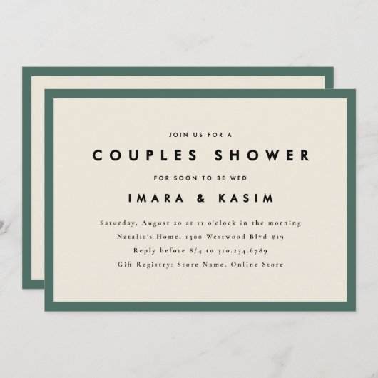 Minimale Mid Century Retro Groene Paren Douche Kaart (Voorkant / Achterkant)