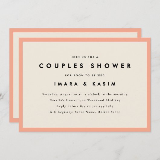 Minimale Mid Century Retro Perzik Paren Douche Kaart (Voorkant / Achterkant)