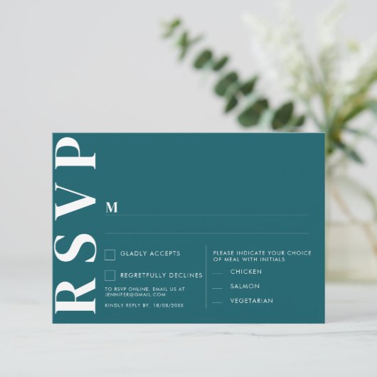 Minimale Midnight Green RSVP Kaart (Staand voorkant)