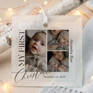Minimale Mijn Eerste Kerst Baby Fotocollage Glas Ornament