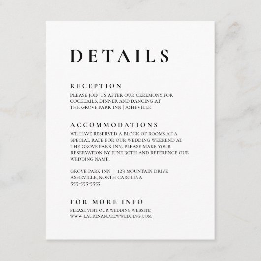 Minimale minimalistische legant voor zwart en wit informatiekaartje (Voorkant)