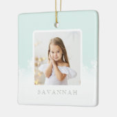 Minimale mint Green Ombre & Snowflake twee foto Keramisch Ornament (Links)