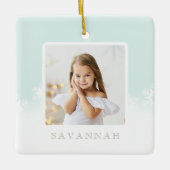 Minimale mint Green Ombre & Snowflake twee foto Keramisch Ornament (Voorkant)