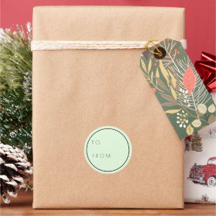 Minimale mint-groen en kerstcadeau ronde sticker