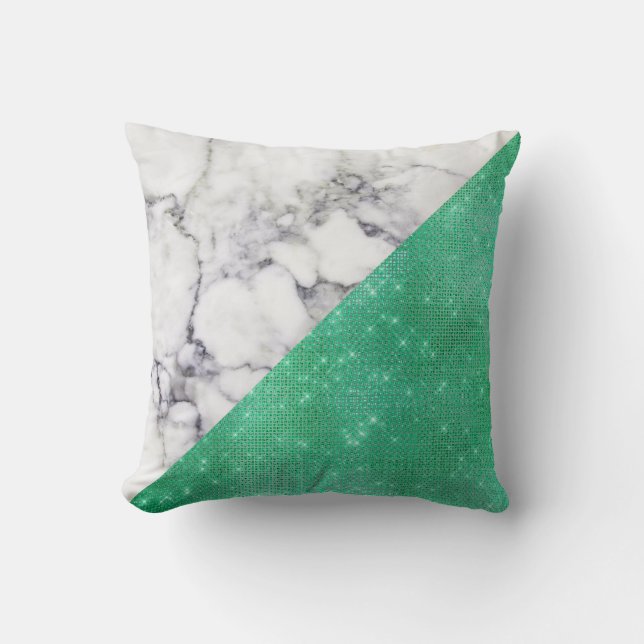 Minimale mint-groene zwarte witte marmergeometrie kussen (Voorkant)