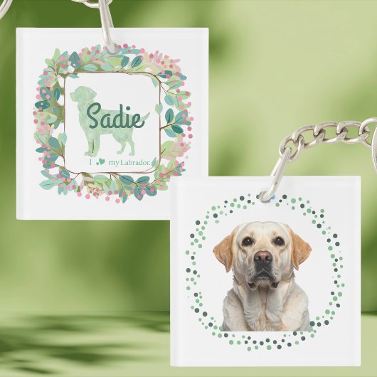 Minimale Mint Labrador | Aangepaste naam & foto Sleutelhanger