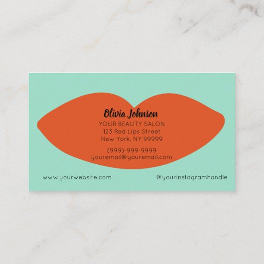 Minimale mint voor moderne grafische Rode Lips sch Visitekaartje (Achterkant)