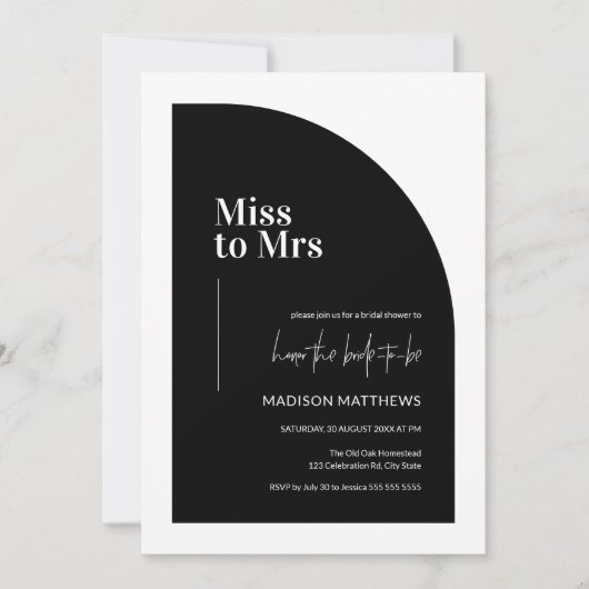 Minimale Miss halve Arch voor Mrs Black & White Br Kaart (Voorkant)