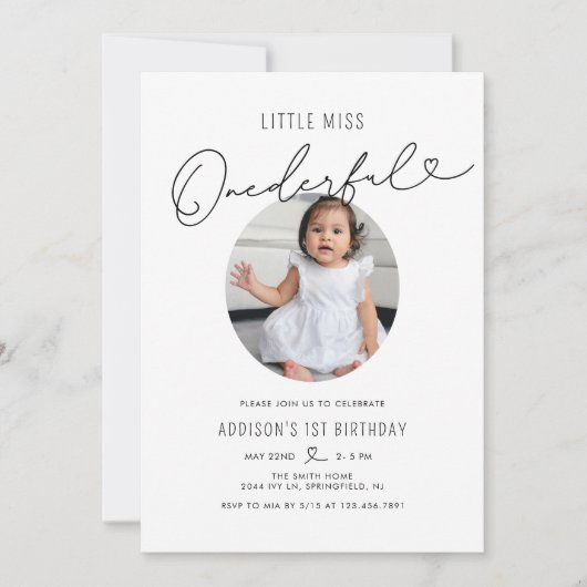 Minimale Miss Onederful 1ste verjaardag Kaart (Voorkant)