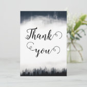 Minimale mistige sparren bos natuur bruiloft bedankkaart (Staand voorkant)