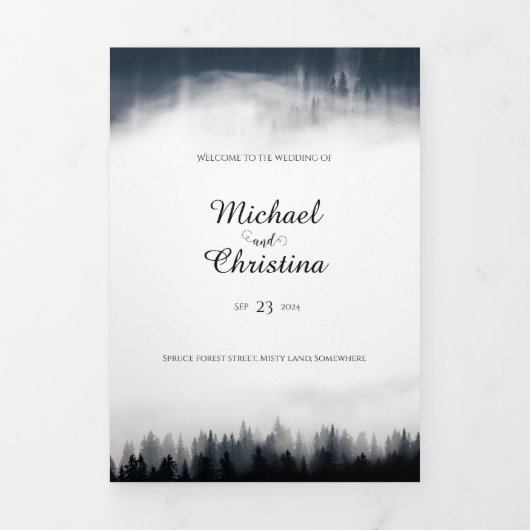 Minimale mistige sparren bos natuur bruiloft drieluik programma (Cover)