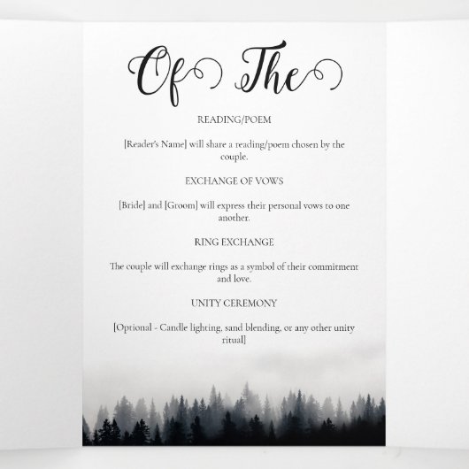 Minimale mistige sparren bos natuur bruiloft drieluik programma (Binnenkant midden)