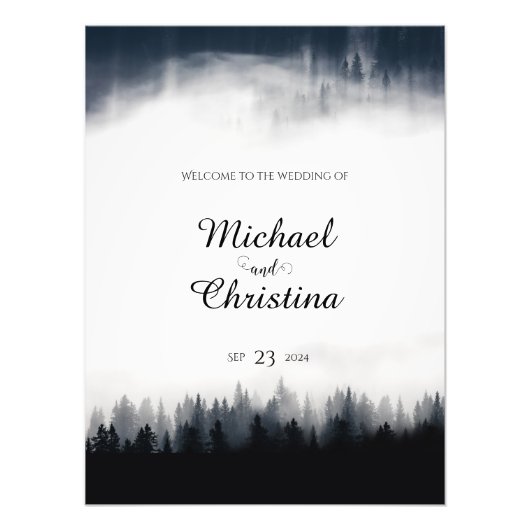 Minimale mistige sparren bos natuur bruiloft foto afdruk (Voorkant)