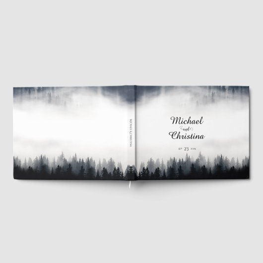 Minimale mistige sparren bos natuur bruiloft gastenboek (Volledig)