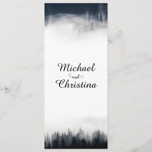 Minimale mistige sparren bos natuur bruiloft menu (Achterkant)