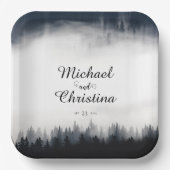 Minimale mistige sparren bos natuur bruiloft papieren bordje (Voorkant)