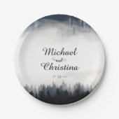 Minimale mistige sparren bos natuur bruiloft papieren bordje (Voorkant)