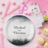 Minimale mistige sparren bos natuur bruiloft papieren bordje (Feest)