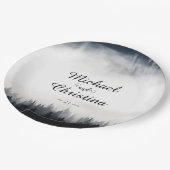 Minimale mistige sparren bos natuur bruiloft papieren bordje (Gekanteld)