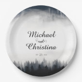 Minimale mistige sparren bos natuur bruiloft papieren bordje (Voorkant)