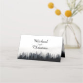 Minimale mistige sparren bos natuur bruiloft plaatskaartje (Achterkant)