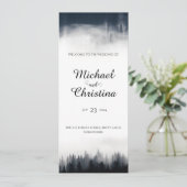 Minimale mistige sparren bos natuur bruiloft programmakaart (Staand voorkant)