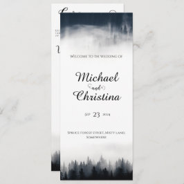 Minimale mistige sparren bos natuur bruiloft programmakaart