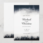 Minimale mistige sparren bos natuur bruiloft save the date (Voorkant / Achterkant)