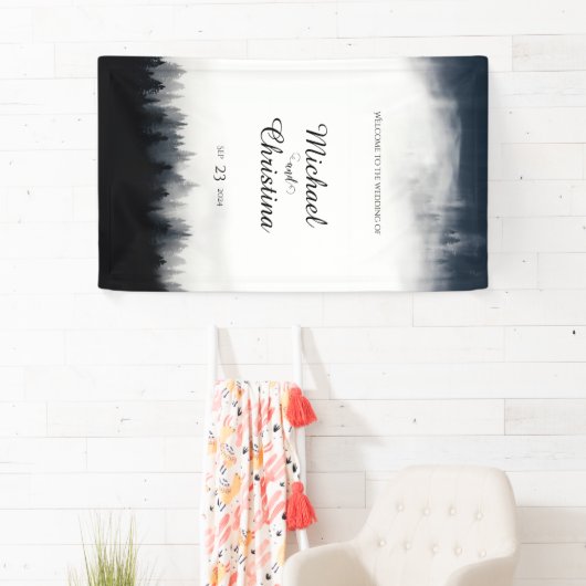 Minimale mistige sparren bos natuur bruiloft spandoek (Insitu)