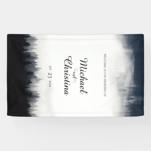 Minimale mistige sparren bos natuur bruiloft spandoek (Horizontaal)