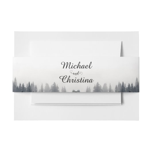 Minimale mistige sparren bos natuur bruiloft uitnodigingen wikkel (Voorkant Voorbeeld)