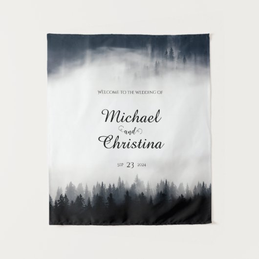 Minimale mistige sparren bos natuur bruiloft wandkleed (Voorkant)