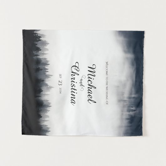 Minimale mistige sparren bos natuur bruiloft wandkleed (Voorkant (horizontaal))