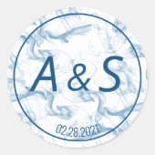 Minimale misty Blue Smoke Initialen Datum huwelijk Ronde Sticker (Voorkant)