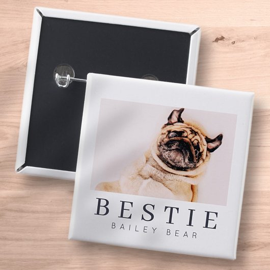 Minimale Modern Chic Pet Bestie BFF Foto Vierkante Button 5,1 Cm