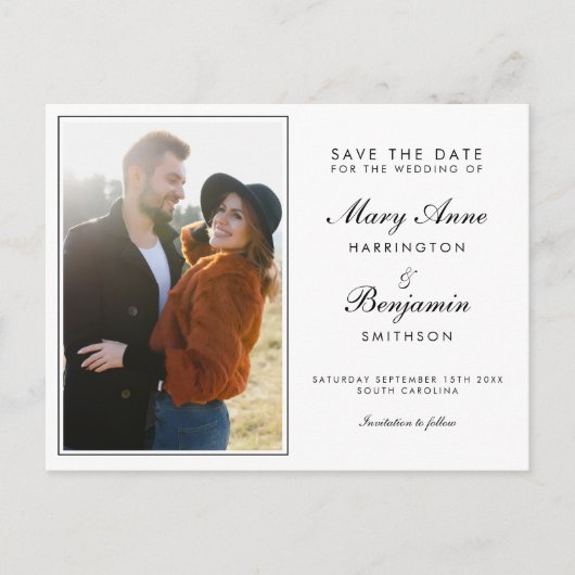 Minimale Modern Zwart Wit Trouwen Save the Date Uitnodiging Briefkaart (Voorkant)