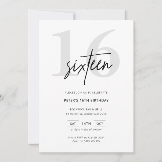 Minimale moderne 16e verjaardag van de uitnodiging (Voorkant)