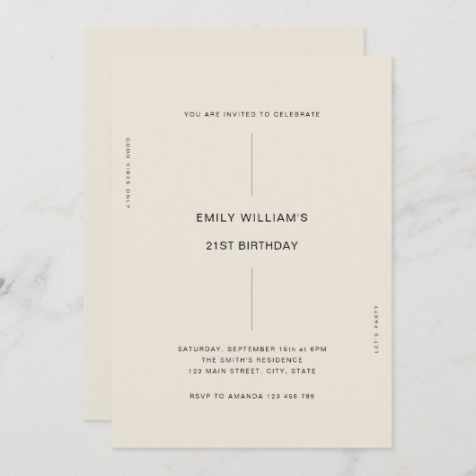 Minimale moderne 21e verjaardag kaart (Voorkant / Achterkant)