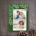 Minimale moderne 2 foto - botanisch olijfgroen feestdagenkaart<br><div class="desc">Een moderne Merry Christmas fotokaart met botanische bladeren en bessen - groen, wit en olijf. Het moderne ontwerp omvat eucalyptustakken en bessen en sans serif type voor het grootste deel van de tekst. Voeg 2 foto's toe. De groet is in een rustiek modern script. De rug bevat een eucalyptuspatroon in...</div>