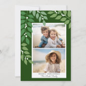 Minimale moderne 2 foto - botanisch olijfgroen feestdagenkaart (Voorkant)
