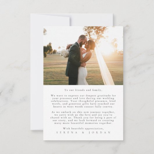 Minimale moderne 2 foto bruiloft dank u kaart (Achterkant)