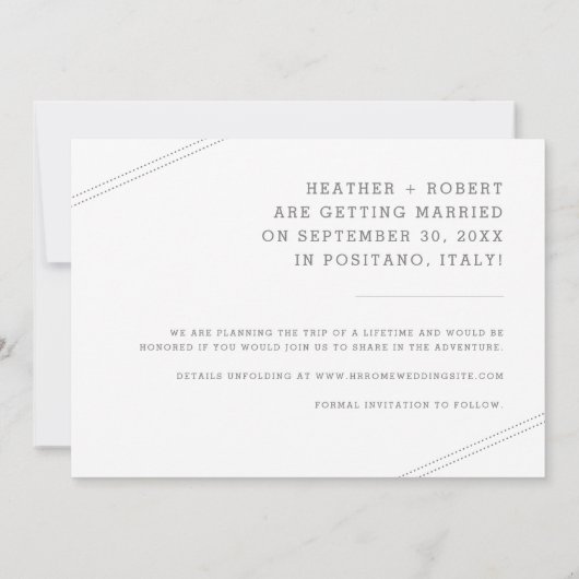 Minimale moderne 2-fotoreisdoel save the date (Achterkant)