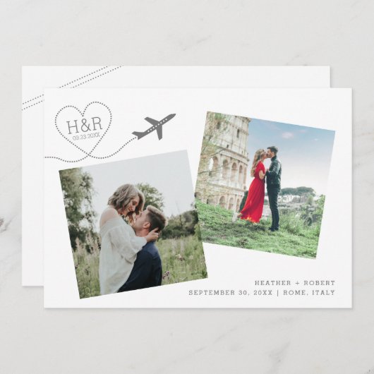 Minimale moderne 2-fotoreisdoel save the date (Voorkant / Achterkant)