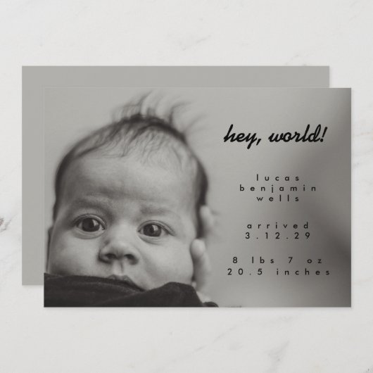 Minimale moderne, aangepaste babyfoto aankondiging (Voorkant / Achterkant)