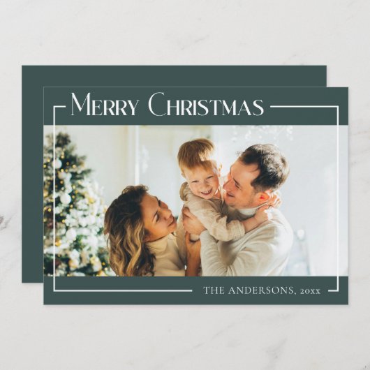 Minimale moderne aangepaste familiefoto Kerstmis Feestdagenkaart (Voorkant / Achterkant)