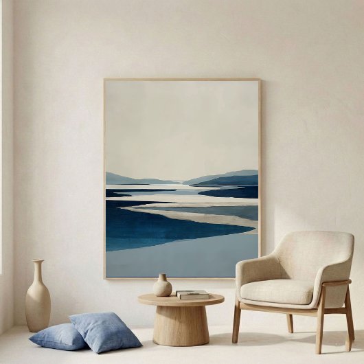 Minimale moderne abstracte muurkunst van het blauw poster
