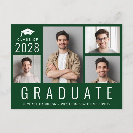 Minimale moderne Afstuderen voor Collage Green Aankondigingskaart (Voorkant)