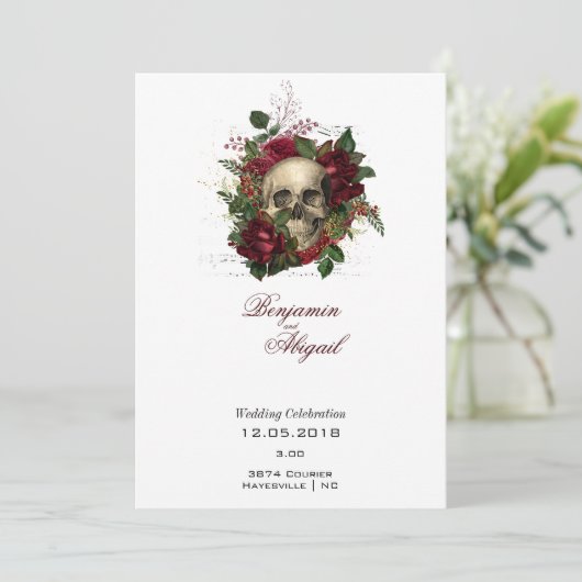 Minimale moderne anatomie Gothic Skull Floral Invi Kaart (Staand voorkant)